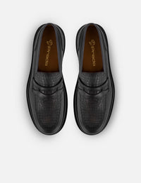 Mocasines negros piel para hombre grabado tipo coco