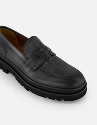 Mocasines negros piel para hombre grabado tipo coco