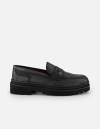Mocasines negros piel para hombre grabado tipo coco