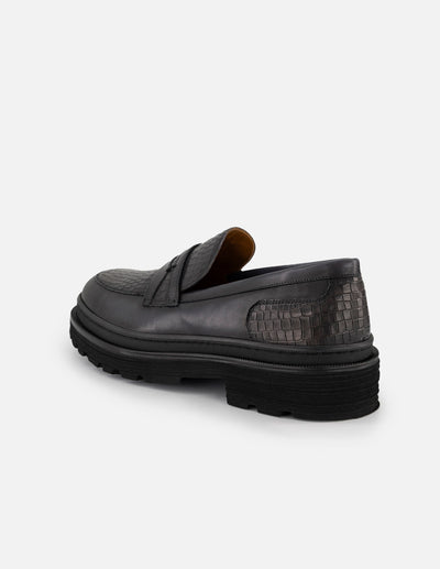 Mocasines negros piel para hombre grabado tipo coco
