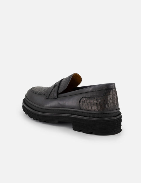 Mocasines negros piel para hombre grabado tipo coco