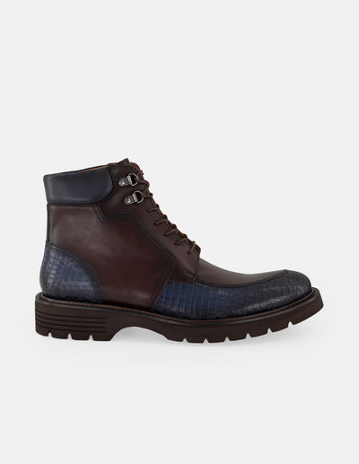Botines vino piel para hombre con detalles en piel napa