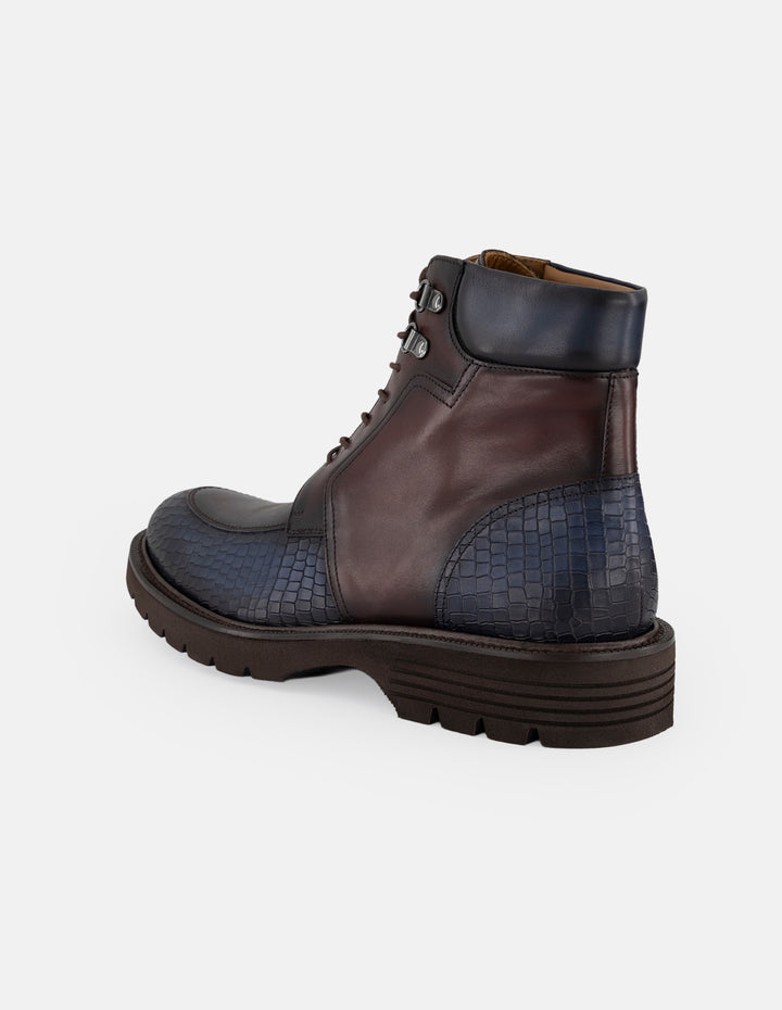 Botines vino piel para hombre con detalles en piel napa