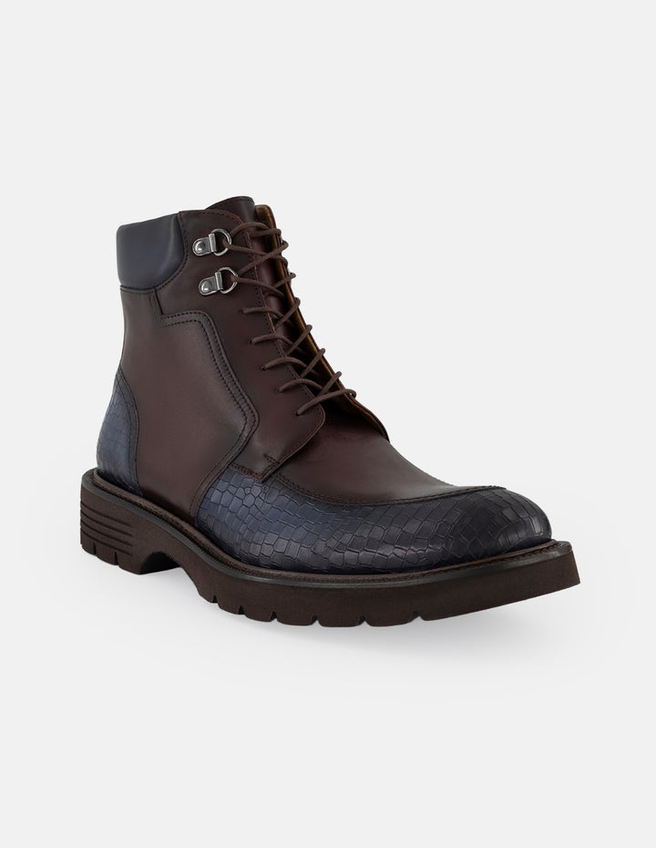 Botines vino piel para hombre con detalles en piel napa