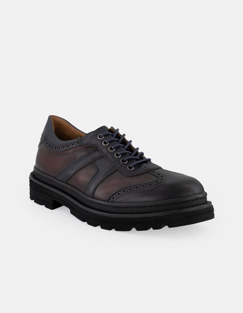 Zapato inglés azul napa para hombre con suela dentada comfort