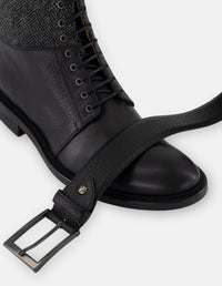 Botines negros piel y textil para hombre con caña tipo espiga