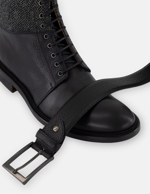 Cinturón negro piel para hombre con Combinación de materiales