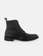 Botines negros piel y textil para hombre con caña tipo espiga