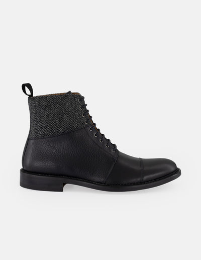 Botines negros piel y textil para hombre con caña tipo espiga