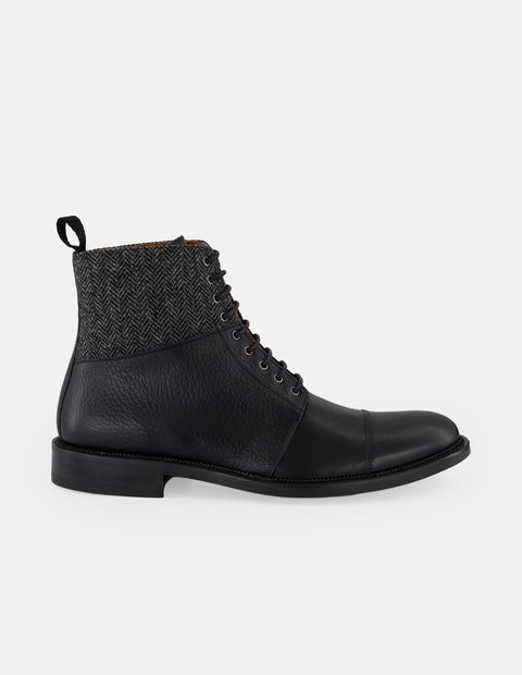 Botines negros piel y textil para hombre con caña tipo espiga