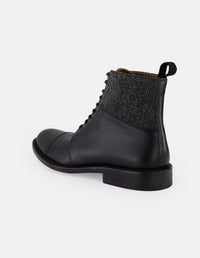 Botines negros piel y textil para hombre con caña tipo espiga