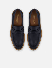 Mocasines con combinación de piel y textil trenzado en color azul para hombre