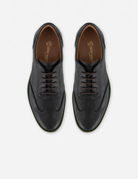 Zapato inglés negro con costura doble en piel para hombre