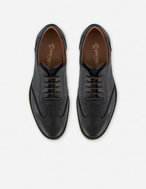 Zapato inglés negro con costura doble en piel para hombre