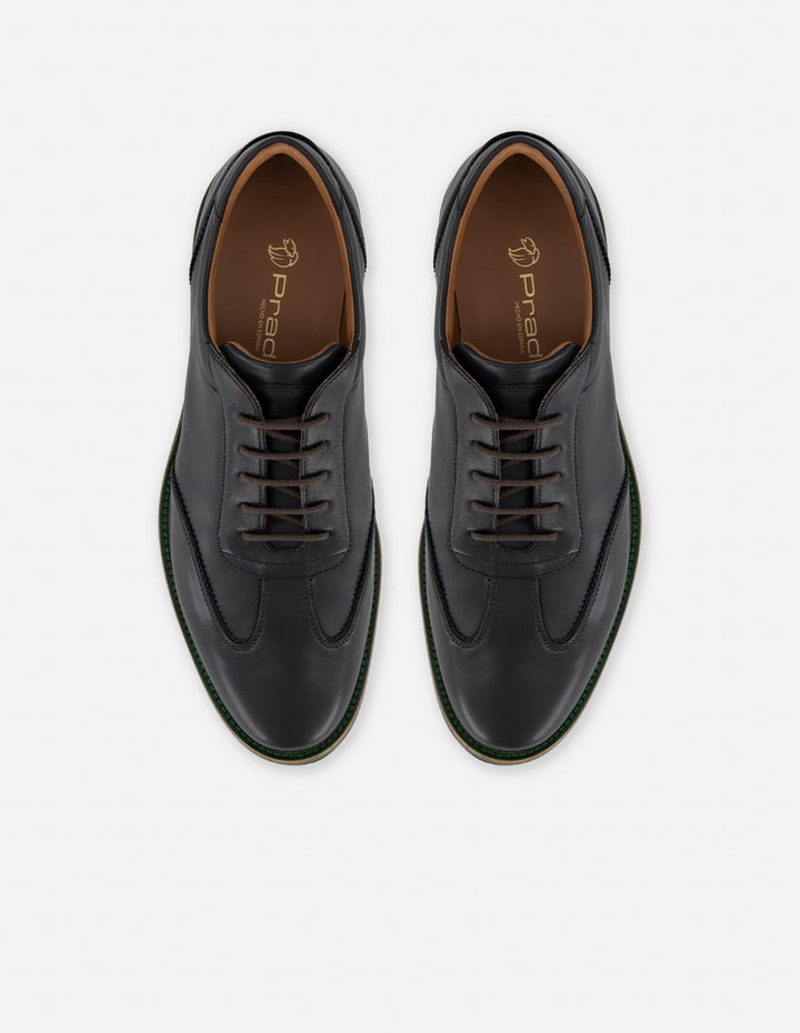 Zapato inglés negro con costura doble en piel para hombre