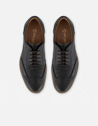 Zapato inglés negro con costura doble en piel para hombre