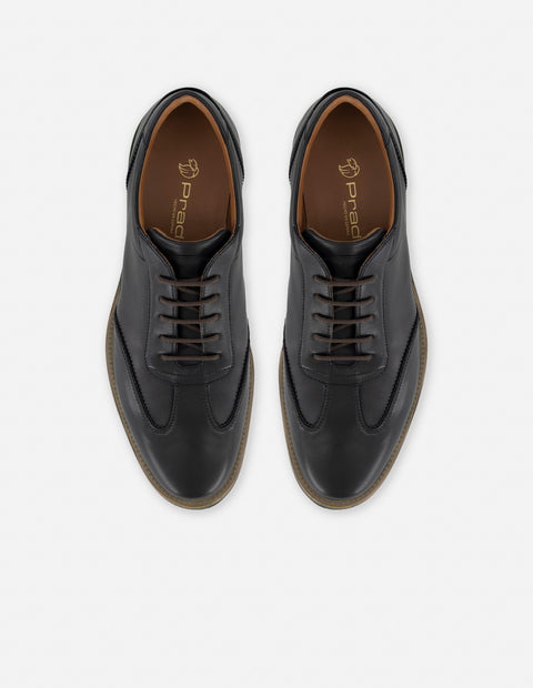 Zapato inglés negro con costura doble en piel para hombre