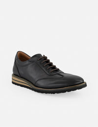 Zapato inglés negro con costura doble en piel para hombre