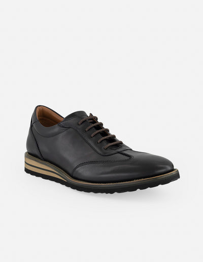 Zapato inglés negro con costura doble en piel para hombre
