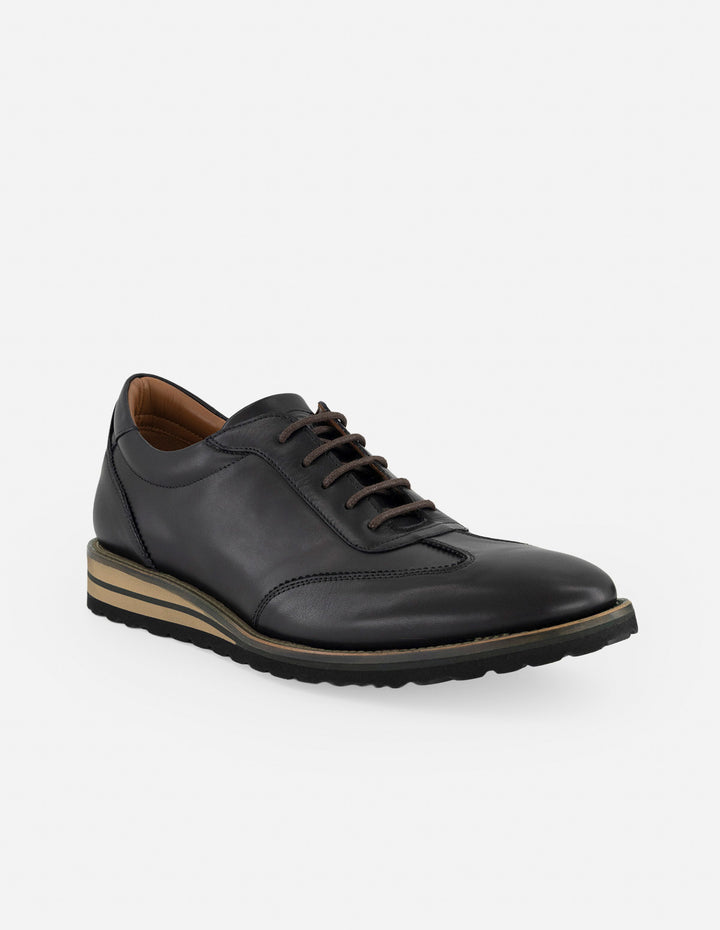 Zapato inglés negro con costura doble en piel para hombre
