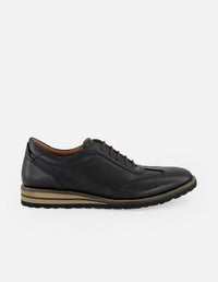 Zapato inglés negro con costura doble en piel para hombre
