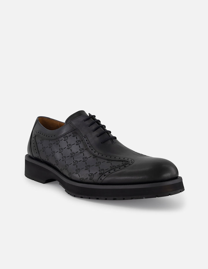 Zapato inglés gris con grabado en piel personalizada para hombre