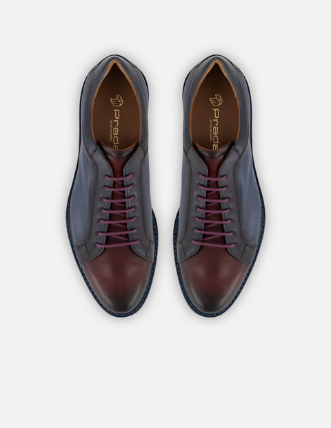 Zapato blucher bicolor con acabado difuminado en piel para hombre