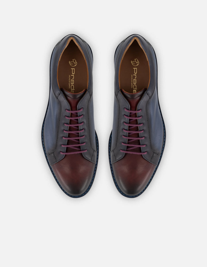 Zapato blucher bicolor con acabado difuminado en piel para hombre