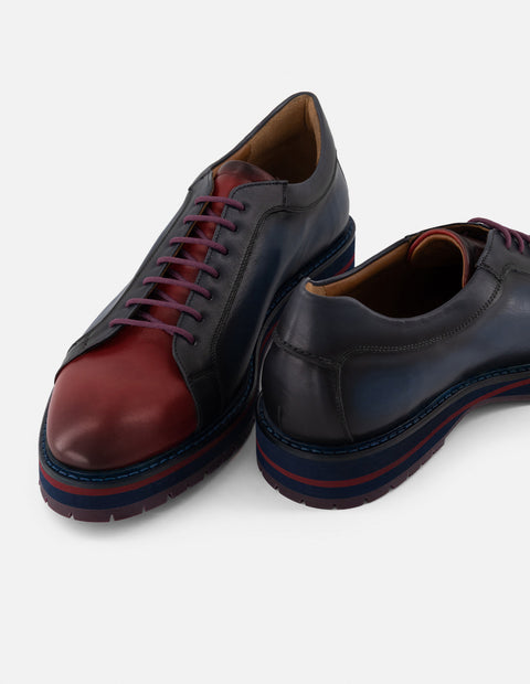 Zapato blucher bicolor con acabado difuminado en piel para hombre