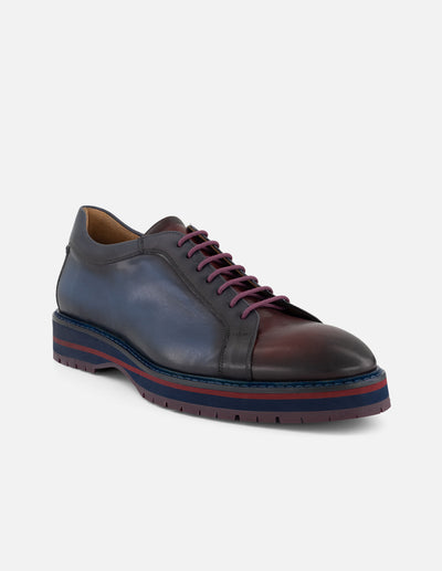 Zapato blucher bicolor con acabado difuminado en piel para hombre