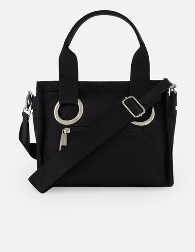 Tote negro nylon para mujer con adorno lateral