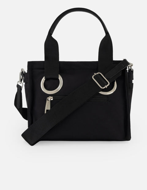 Tote negro nylon para mujer con adorno lateral