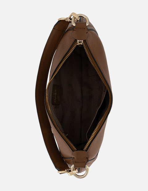 Bolso de hombro café piel para mujer con piel grabada