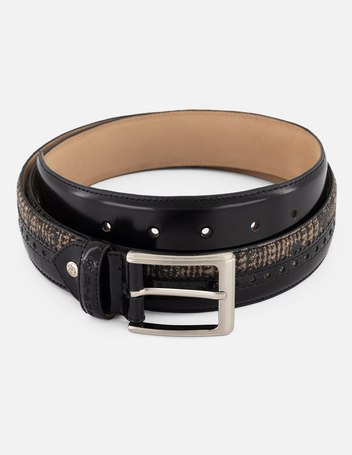 Cinturón negro piel para hombre con combinación de materiales