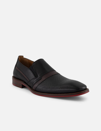 Mocasines negros piel para hombre con grabado geométrico