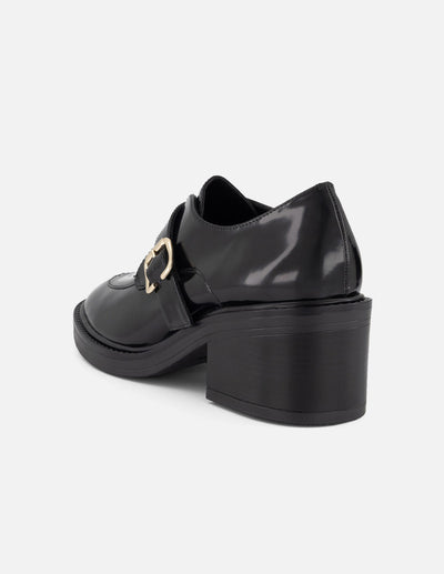 Zapato Monk negro piel florantic para mujer con hebilla metálica