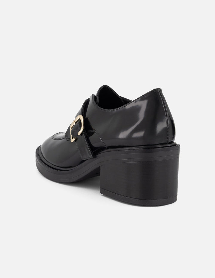 Zapato Monk negro piel florantic para mujer con hebilla metálica