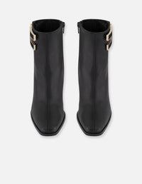 Botines negro piel para mujer con herrajes en pelo