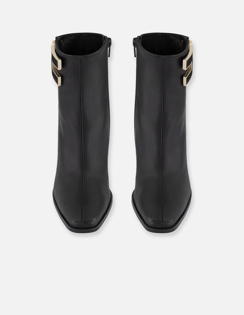 Botines negro piel para mujer con herrajes en pelo