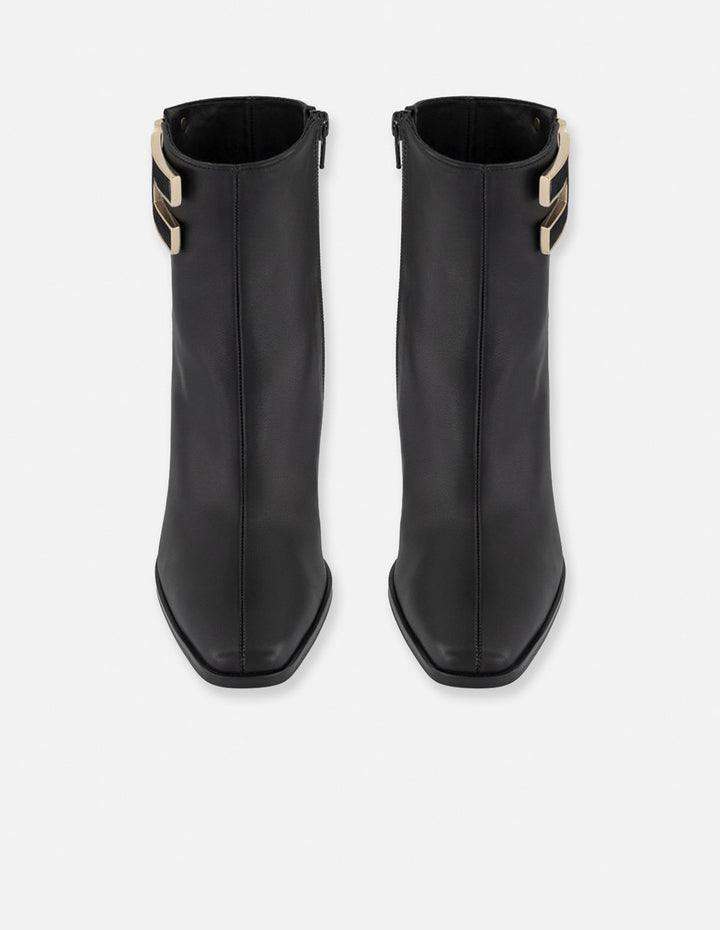 Botines negro piel para mujer con herrajes en pelo