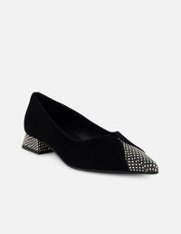 Flats negro ante para mujer con combinación de materiales