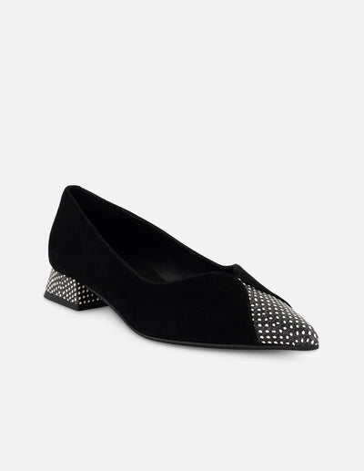 Flats negro ante para mujer con combinación de materiales