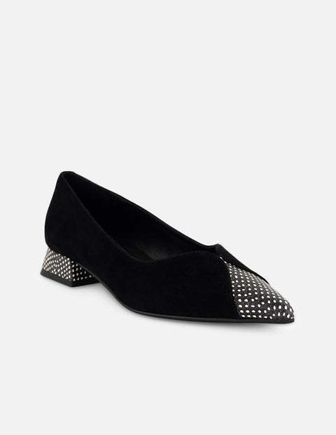 Flats negro ante para mujer con combinación de materiales