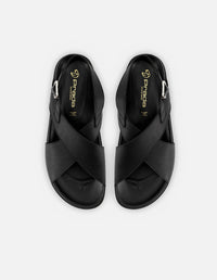 Sandalia en piel napa color negro para hombre