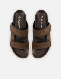 Sandalia en piel ante color marrón con velcro para hombre