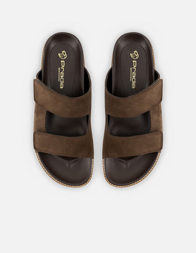 Sandalia en piel ante color marrón con velcro para hombre