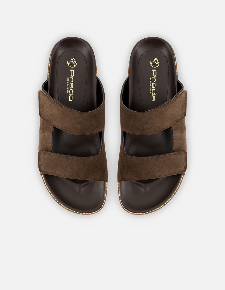 Sandalia en piel ante color marrón con velcro para hombre