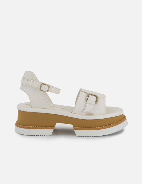 Sandalia de piel color blanco para mujer con plataforma