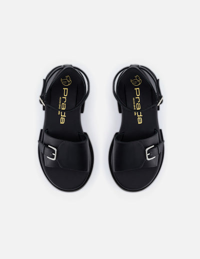 Sandalias de piel para mujer color negro con plataforma