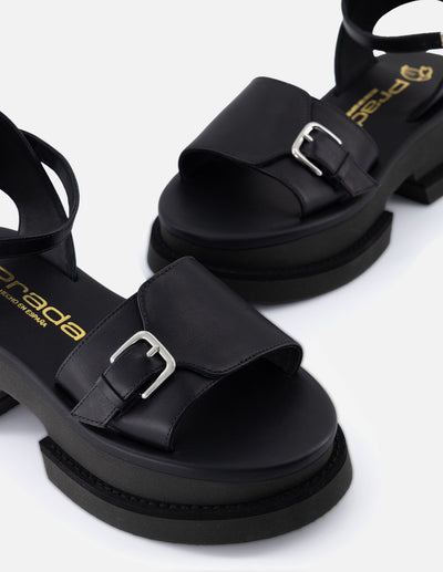 Sandalias de piel para mujer color negro con plataforma